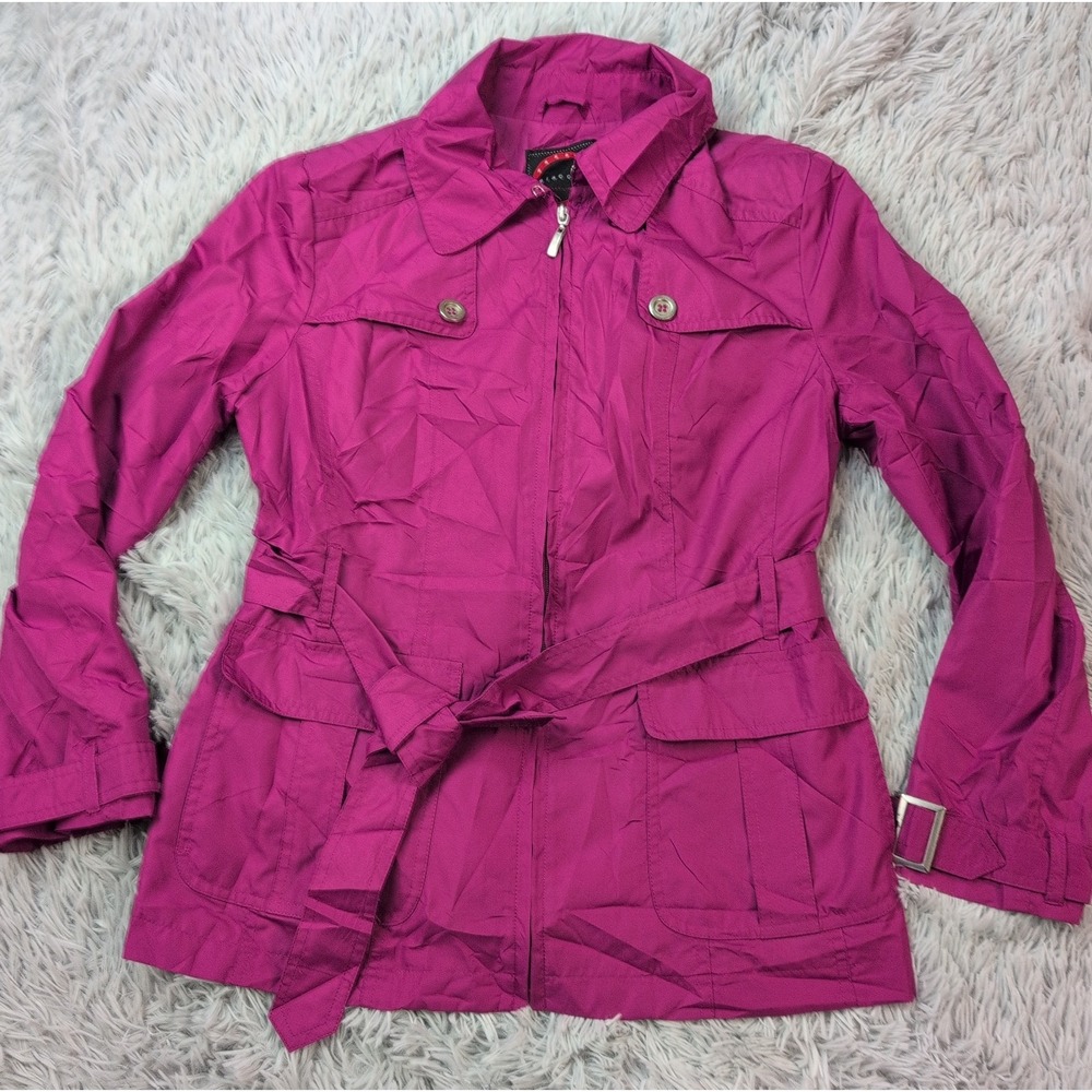 Giacca Gallery Jacket Womens M Utility Coat Lightweight Pockets Zip Up Belted